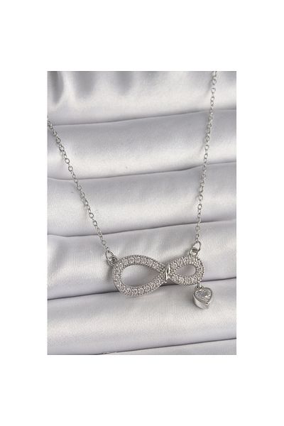 Skygo 316L Steel Silver Color Chain Zircon Stone Infinity Model Stone Heart Detail Women's Necklace - Tj-Bko9801