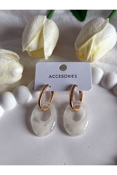 Home Women Earrings White Color Gold Detail