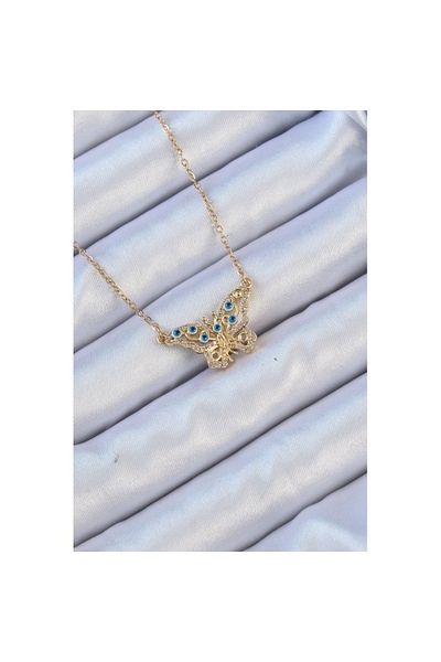 Skygo 316L Steel Chain Gold Color Zircon Stone Butterfly Necklace with Evil Eye - Tj-Bko9101