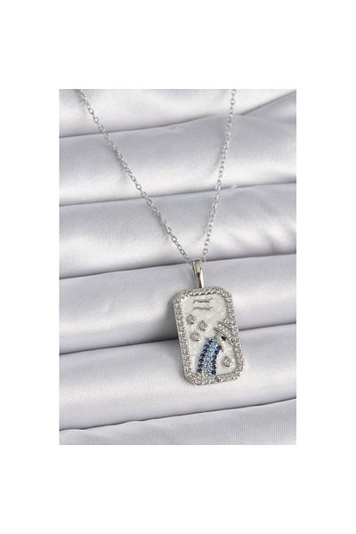 Skygo 316L Steel Silver Color Chain Aquarius Zodiac Sign Women's Necklace with Zircon Stone - Tj-Bko9447