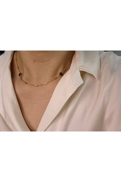 Mia Black Stone Gold Color Steel Necklace