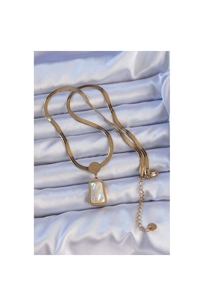 Skygo Gold Colored 316L Steel Italian Chain Crushed Stone Necklace - Tj-Bko9207