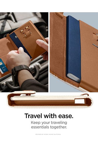 Spigen Life Passport Card Cover Holder Wallet Travel Documents Organizer Protector - Dune Beige