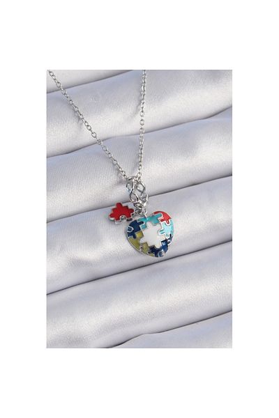 Skygo 316L Steel Silver Color Jigsaw Puzzle Motif Heart Figure Charm Model Women's Necklace - Tj-Bko9315