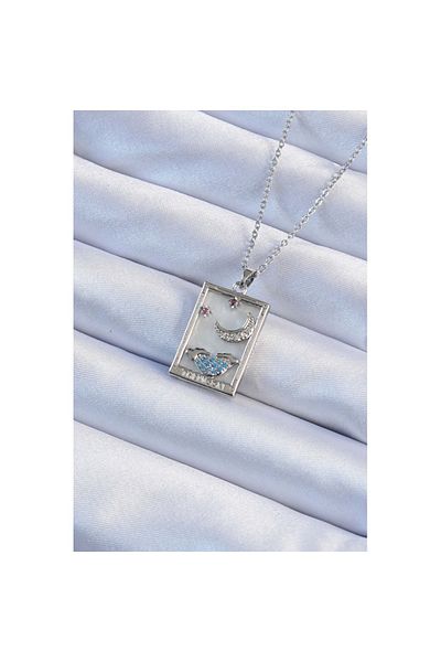 Skygo 316L Steel Chain Silver Color Zircon Cubic Zirconia Moon Figure Tarot Necklace - Tj-Bko9252