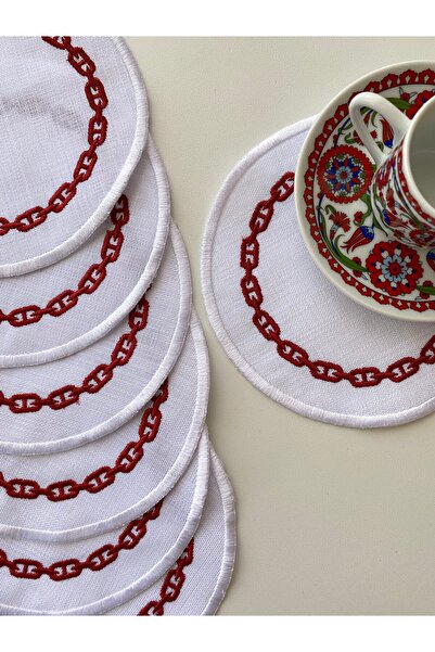 Denef Home Dnf Chain Red Cocktail Napkin 2 Pieces - Coaster, Stain-Proof Linen, 15 cm