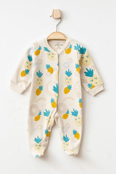 Aziz Bebe Baby Girl Snap Fastener Pineapple Patterned Booties Jumpsuit 0 Month - 6 Months