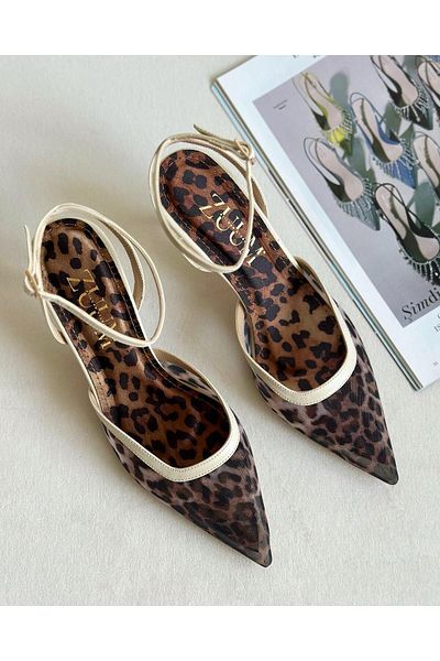 Zuum Pantofi de damă cu toc cu motiv leopard bej
