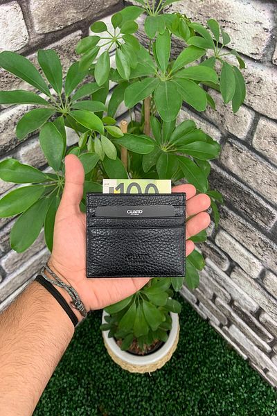 GUARD Unisex Genuine Leather Black Card Holder