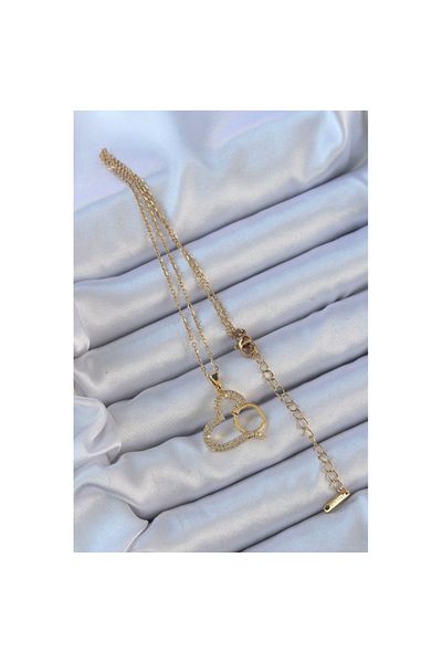 Skygo 316L Steel Chain Gold Color Heart Necklace with Zircon Stone Ring - Tj-Bko9145