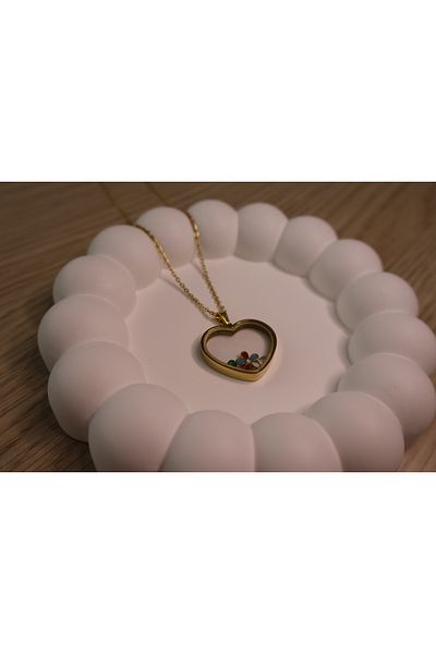 Mia Gold Color Steel Necklace with Flower Heart Inside Swinging