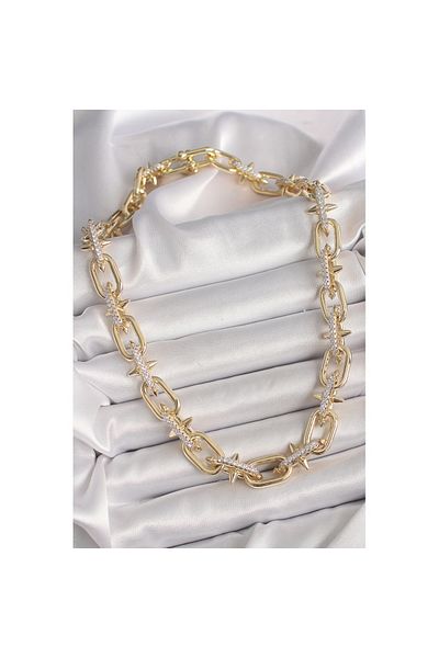 Skygo Brass Gold Color Zircon Stone Barbed Ring Model Vip Exculusive Series Women's Necklace - Tj-Bko9853