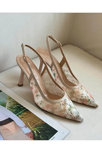 Zuum Lista Floral Embroidered Women's Heeled Shoes - Beige