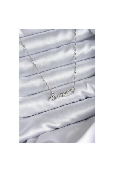 Skygo 316L Steel Chain Silver Color Ataturk Signature Figure Women's Necklace - TJ-BKO7841
