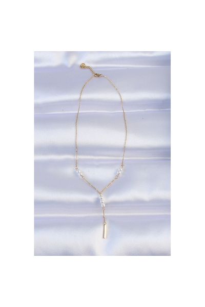 Skygo 316L Steel Chain Gold Color Minimal Pearl Rhinestone Dangle Necklace - Tj-Bko8732
