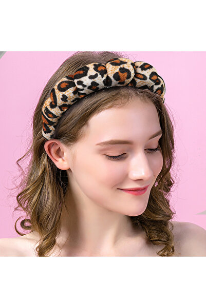 GÜLPEŞE Leopard Makeup Headband - Spa Headband a Face Care Band s nadýchanou houbou