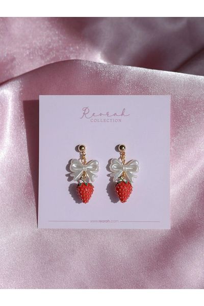 Reorah Collection Strawberry Shortcake Earrings-Strawberry Earrings with Bow