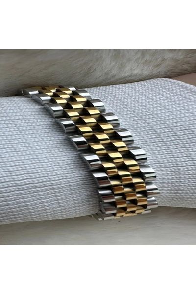 H&S AKSESUAR Silver & Gold Color Rlx Bracelet ,Men's Steel Bracelet ,Men's Tag Cord Bracelet ,Jubilee Bracelet