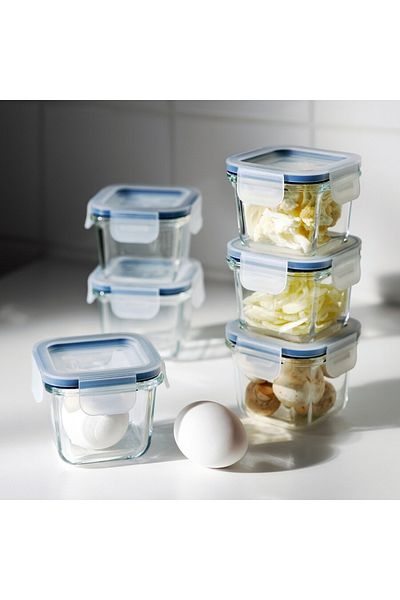 IKEA 365+ Food Container with Lid, Square/Glass, 180 ml - Set of 3