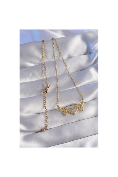 Skygo 316L Steel Chain Gold Color Zircon Stone Heart Model Butterfly Detail Necklace - Tj-Bko8773