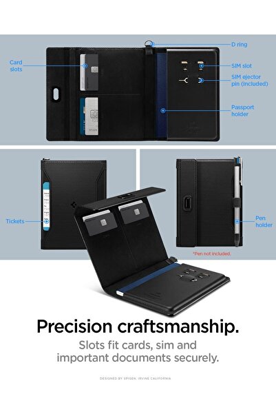 Spigen Life Passport Card Cover Holder Wallet Travel Documents Organizer Protector - Black