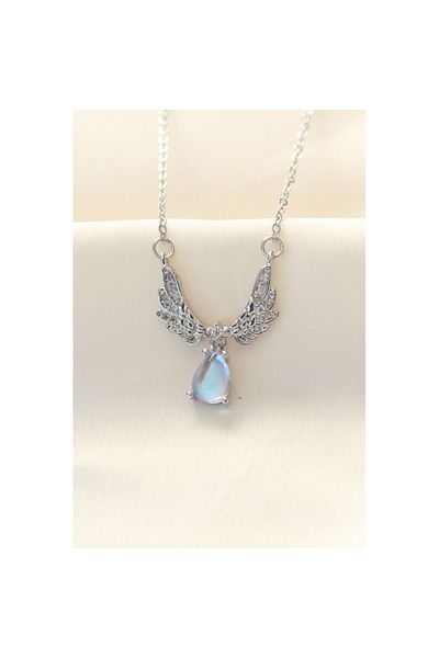 Skygo 316L Chain Steel Zircon Jewelled Silver Color Winged Drop Necklace - Tj-Bko8488