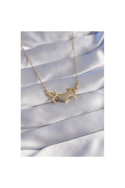 Skygo 316L Steel Chain Gold Color Zircon Stone Heart Model Butterfly Detail Necklace - Tj-Bko8773