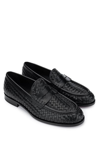 Tamer Tanca Men's Genuine Leather Black Loafer Shoes