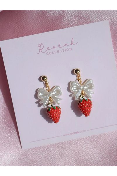 Reorah Collection Strawberry Shortcake Earrings-Strawberry Earrings with Bow