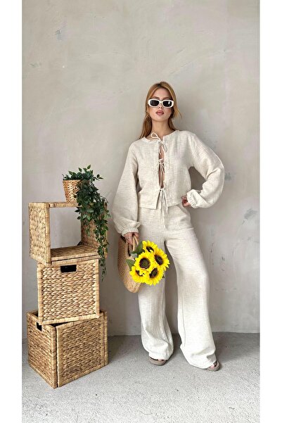 Angel Mia قميص برباط وبنطلون كتان طبيعي