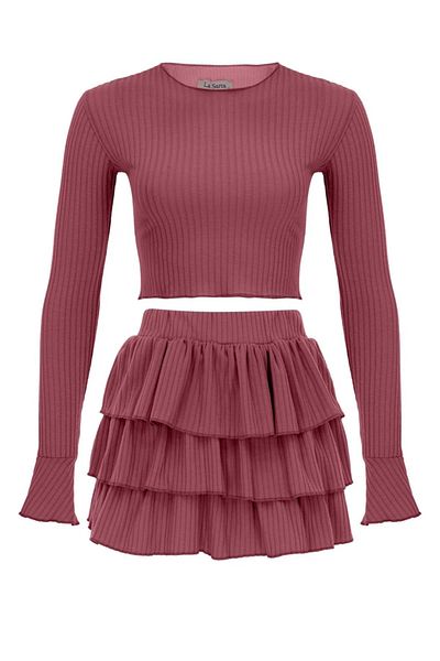 La Sarta Women's Sugar And Spice Red Soft Raised Shorts Skirt Top Set