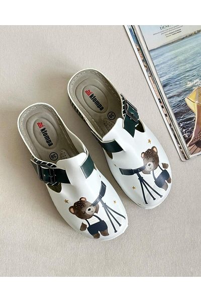 Zuum Dr Betty Printed Anatomic Women's Sabo - Green Striped Bear