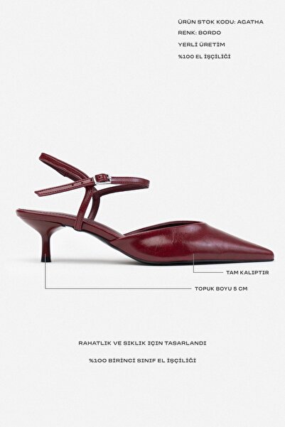 NİŞANTAŞI SHOES Agatha Burgundy Wrinkled Matte Pointed Toe Ankle Strap Women's Heeled Shoes