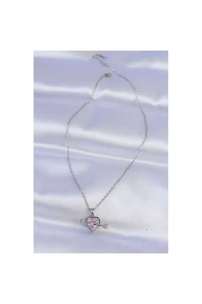 Skygo 316L Silver Eros Necklace with Pink Zirconia - TJ-BKO8743
