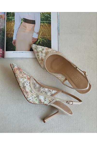 Zuum Lista Floral Embroidered Women's Heeled Shoes - Beige