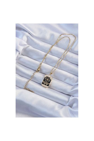 Skygo 316L Steel Chain Gold Color Embroidered Black Enamel Tarot Necklace - Tj-Bko9236
