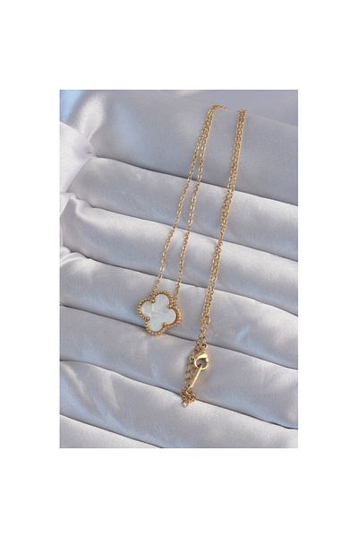 Skygo 316L Steel Gold Color White Pearlescent Clover Necklace - Tj-Bko9006