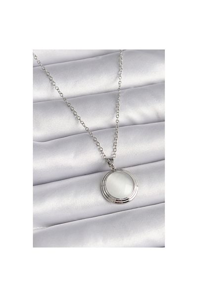 Skygo 316L Steel Silver Color White Pearlescent Circle Model Women's Necklace - Tj-Bko9426