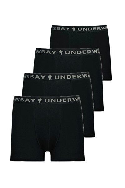 TEKBAY Erkek Likralı Boxer Siyah 4 Adet