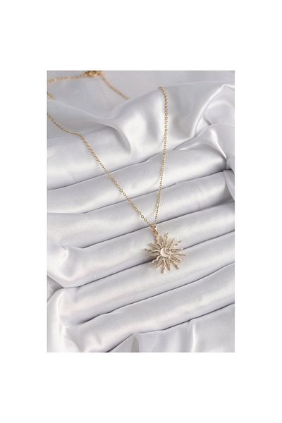 Skygo 316L Steel Gold Color Chain Colorful Zircon Stone Pearlescent Moon Processing Detail Women's Necklace - Tj-Bko9630