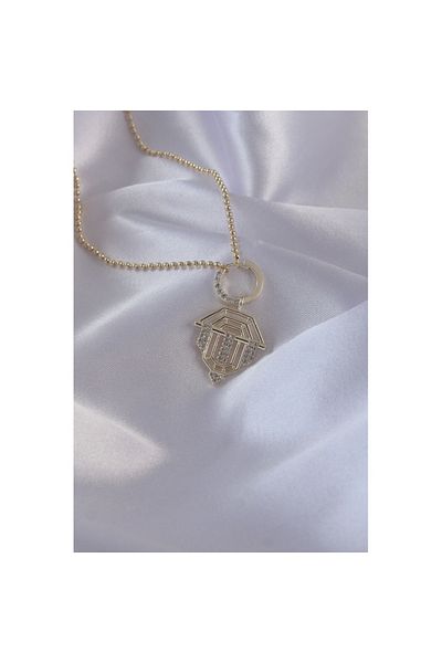 Skygo Brass Zircon Stone Gold Color Oval Detailed Serenay Necklace - Tj-Bko8838
