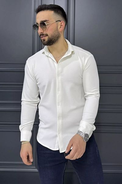 MİSHAR İTALİA Κρεμ ανδρικό μακρυμάνικο πουκάμισο
