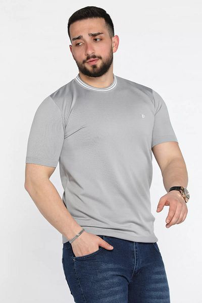 MİSHAR İTALİA Ανδρικό T-Shirt με γκρι κεντημένο λαιμόκοψη