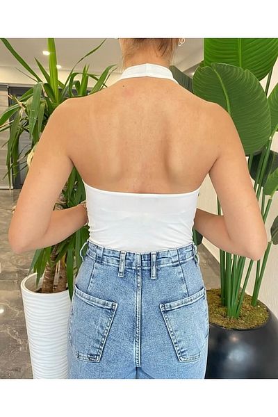 MODAYA Draped Halter Neckline Crop Top