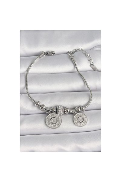 Skygo 316L Steel Silver Color Tube Chain Locket Model Zircon Stone Detailed Women's Bracelet - Tj-Bb6654