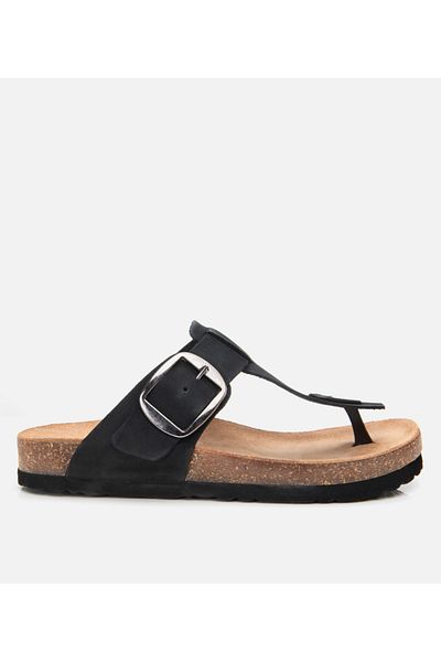 Hotiç Flip-flops de damă din piele nubuck neagră cu curea