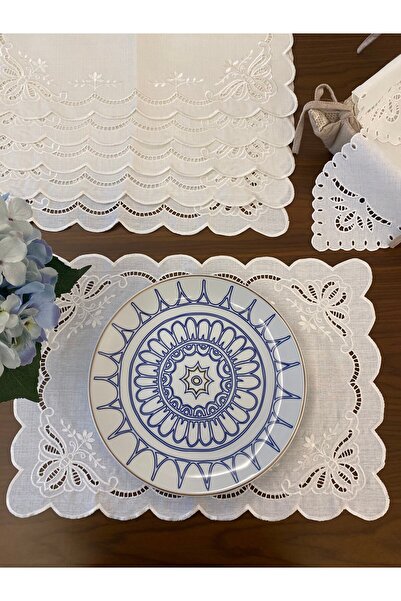 Denef Home Delik Işi Kelebek Amerikan Servis 1 Adet - Makine Nakışlı, Leke Tutmaz Keten, 35x50 Cm