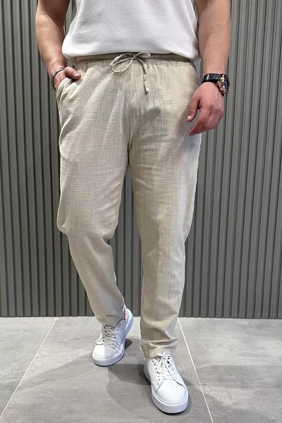 MİSHAR İTALİA Ανδρικό λινό παντελόνι Jogger με δέσιμο στη μέση