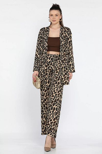 GÜLSELİ Leopard Pattern Women's Leopard Pattern Kimono Pants Set of Two