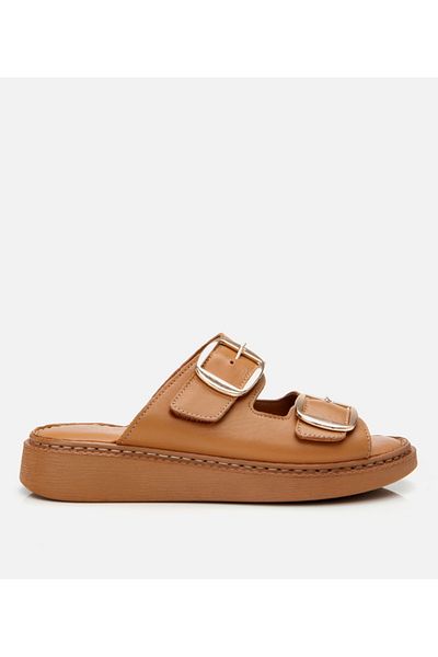 Hotiç Women's Leather Tan Belted Slippers